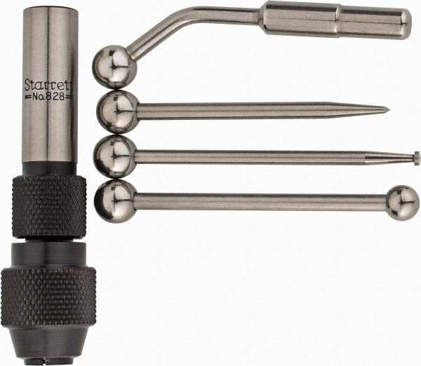 Starrett - Single End, Center Finder Set Mechanical - 0.25 Inch Head Diameter, Ball, Conical, Disc Head Type, Includes 4 Attachments, Case, Holder, 4 Pieces - Americas Industrial Supply