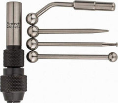 Starrett - Single End, Center Finder Set Mechanical - 0.25 Inch Head Diameter, Ball, Conical, Disc Head Type, Includes 4 Attachments, Case, Holder, 4 Pieces - Americas Industrial Supply