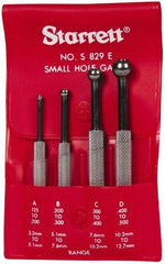 Starrett - 1/8 to 1/2 Inch Measurement, Small Hole Gage Set - 2-7/8, 3, 3-3/8 and 3-1/2 Inch Long, Full Ball, Includes Case - Americas Industrial Supply