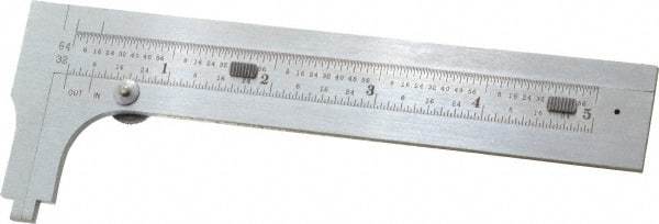 Starrett - 0 to 4-3/4" Stainless Steel Vernier Caliper - 1/64 & 1/32" Graduation, 1-3/8" Jaw Depth, 0.005" Accuracy, Includes Inside Diameter, Outside Diameter - Americas Industrial Supply