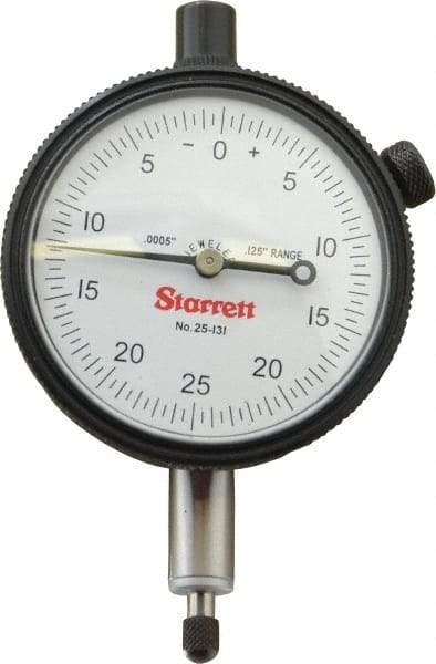 Starrett - 1/8" Range, 0-25-0 Dial Reading, 0.0005" Graduation Dial Drop Indicator - 2-1/4" Dial, 0.05" Range per Revolution, Revolution Counter - Americas Industrial Supply