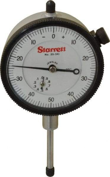 Starrett - 1" Range, 0-50-0 Dial Reading, 0.001" Graduation Dial Drop Indicator - 2-1/4" Dial, 0.1" Range per Revolution, Revolution Counter - Americas Industrial Supply