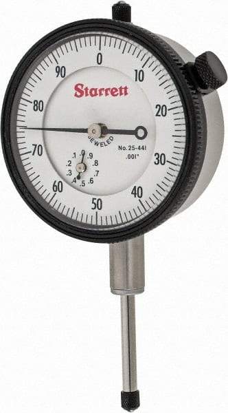 Starrett - 1" Range, 0-100 Dial Reading, 0.001" Graduation Dial Drop Indicator - 2-1/4" Dial, 0.1" Range per Revolution, Revolution Counter - Americas Industrial Supply