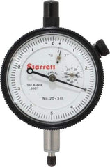 Starrett - 0.2" Range, 0-5-0 Dial Reading, 0.0001" Graduation Dial Drop Indicator - 2-1/4" Dial, 0.01" Range per Revolution, Revolution Counter - Americas Industrial Supply