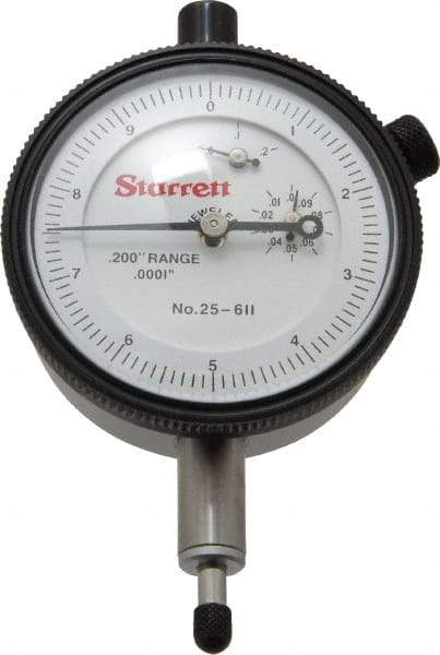 Starrett - 0.2" Range, 0-10 Dial Reading, 0.0001" Graduation Dial Drop Indicator - 2-1/4" Dial, 0.01" Range per Revolution, Revolution Counter - Americas Industrial Supply