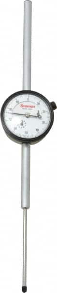 Starrett - 3" Range, 0-100 Dial Reading, 0.001" Graduation Dial Drop Indicator - 2-1/4" Dial, 0.1" Range per Revolution, Revolution Counter - Americas Industrial Supply