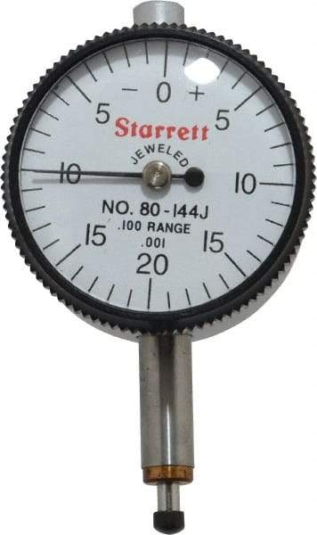 Starrett - 0.1" Range, 0-20-0 Dial Reading, 0.001" Graduation Dial Drop Indicator - 1-1/4" Dial, 0.04" Range per Revolution, Revolution Counter - Americas Industrial Supply