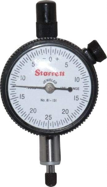 Starrett - 1/8" Range, 0-25-0 Dial Reading, 0.0005" Graduation Dial Drop Indicator - 1-11/16" Dial, 0.05" Range per Revolution, Revolution Counter - Americas Industrial Supply