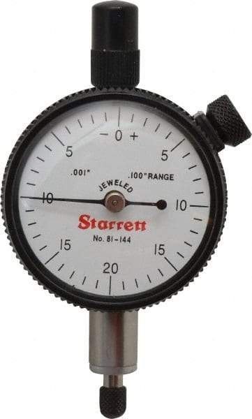 Starrett - 0.1" Range, 0-20-0 Dial Reading, 0.001" Graduation Dial Drop Indicator - 1-11/16" Dial, 0.04" Range per Revolution, Revolution Counter - Americas Industrial Supply