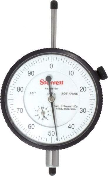 Starrett - 1" Range, 0-100 Dial Reading, 0.001" Graduation Dial Drop Indicator - 2-3/4" Dial, 0.1" Range per Revolution, Revolution Counter - Americas Industrial Supply