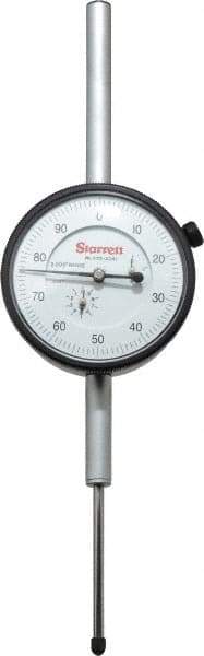 Starrett - 2" Range, 0-100 Dial Reading, 0.001" Graduation Dial Drop Indicator - 2-3/4" Dial, 0.1" Range per Revolution - Americas Industrial Supply