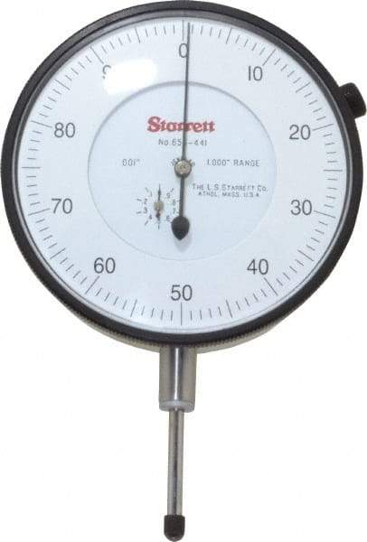 Starrett - 1" Range, 0-100 Dial Reading, 0.001" Graduation Dial Drop Indicator - 3-5/8" Dial, 0.1" Range per Revolution - Americas Industrial Supply