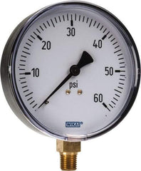 Wika - 4" Dial, 1/4 Thread, 0-60 Scale Range, Pressure Gauge - Lower Connection Mount, Accurate to 3-2-3% of Scale - Americas Industrial Supply