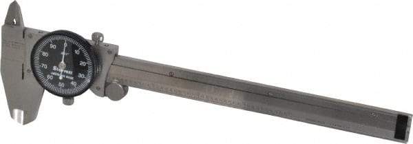 Starrett - 0" to 6" Range, 0.001" Graduation, 0.1" per Revolution, Dial Caliper - Black Face, 1-1/2" Jaw Length, Accurate to 0.0010" - Americas Industrial Supply