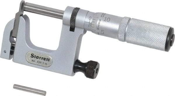 Starrett - 0 to 1 Inch Range, Carbide Face, Satin Chrome Coated, Mechanical Multi Anvil Micrometer - Friction Thimble, 0.001 Inch Graduation, 0.0002 Inch Accuracy - Americas Industrial Supply