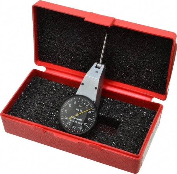 Starrett - 0.06 Inch Range, 0.001 Inch Dial Graduation, Horizontal Dial Test Indicator - 1-3/8 Inch Black Dial, 0-30-0 Dial Reading - Americas Industrial Supply