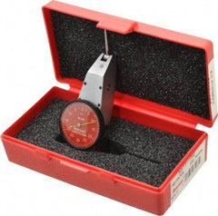 Starrett - 0.06 Inch Range, 0.001 Inch Dial Graduation, Horizontal Dial Test Indicator - 1-3/8 Inch Red Dial, 0-30-0 Dial Reading - Americas Industrial Supply