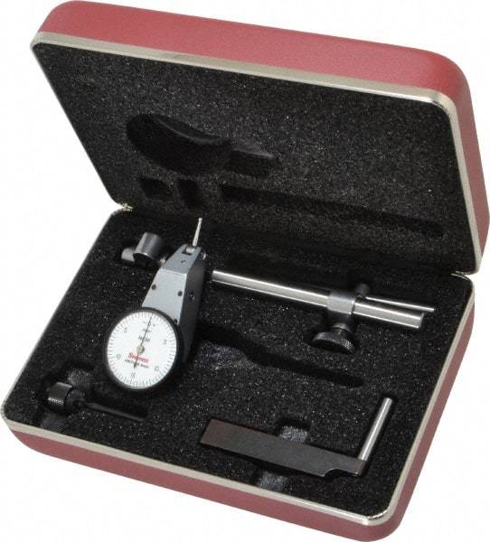 Starrett - 7 Piece, 0" to 0.03" Measuring Range, 1-3/8" Dial Diam, 0-15-0 Dial Reading, White Dial Test Indicator Kit - 5/8" Contact Point Length, 2mm Ball Diam, 0.0005" Dial Graduation - Americas Industrial Supply