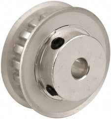 Power Drive - 18 Tooth, 1/4" Inside x 1-1/8" Outside Diam, Hub & Flange Timing Belt Pulley - 1/4" Belt Width, 1.146" Pitch Diam, 0.438" Face Width, Aluminum - Americas Industrial Supply
