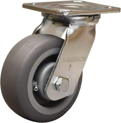 Hamilton - 5" Diam x 2" Wide x 6-1/2" OAH Top Plate Mount Swivel Caster - Rubber Mold on Polyolefin, 350 Lb Capacity, Straight Roller Bearing, 4 x 4-1/2" Plate - Americas Industrial Supply
