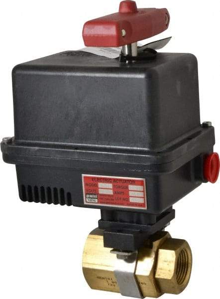 Gemini Valve - 1" Pipe, 720 psi WOG Rating Brass Electric Actuated Ball Valve - Reinforced PTFE Seal, Standard Port, Threaded (NPT) End Connection - Americas Industrial Supply