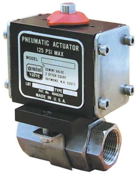 Gemini Valve - 3/8" Pipe, 720 psi WOG Rating Stainless Steel Pneumatic Double Acting with Solenoid Actuated Ball Valve - Reinforced PTFE Seal, Full Port, Threaded (NPT) End Connection - Americas Industrial Supply