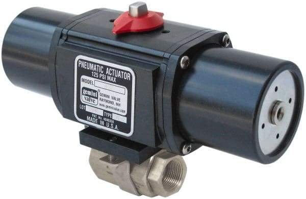 Gemini Valve - 3/8" Pipe, 720 psi WOG Rating Stainless Steel Pneumatic Spring Return with Solenoid Actuated Ball Valve - Reinforced PTFE Seal, Full Port, Threaded (NPT) End Connection - Americas Industrial Supply