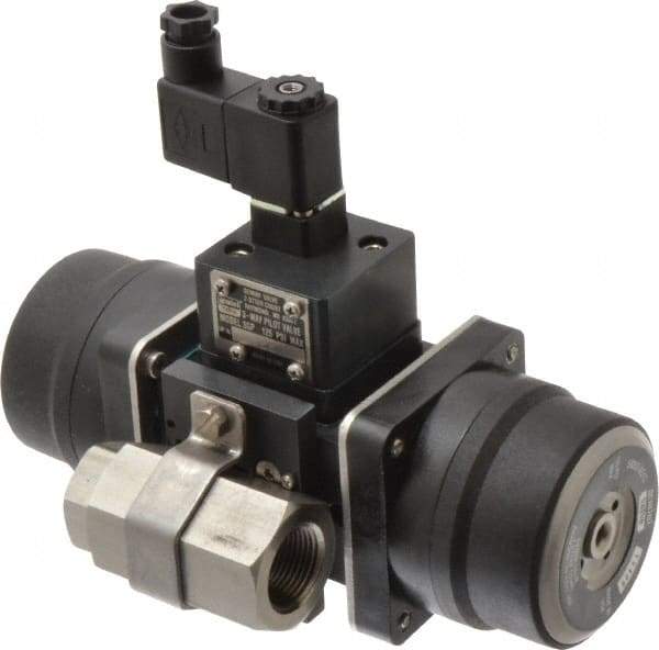 Gemini Valve - 3/4" Pipe, 720 psi WOG Rating Stainless Steel Pneumatic Spring Return with Solenoid Actuated Ball Valve - Reinforced PTFE Seal, Standard Port, Threaded (NPT) End Connection - Americas Industrial Supply