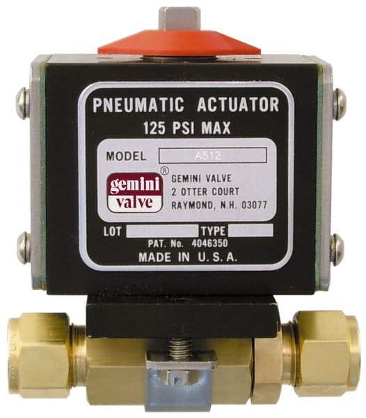 Gemini Valve - 1" Pipe, 1,000 psi WOG Rating Brass Pneumatic Double Acting with Solenoid Actuated Ball Valve - Reinforced PTFE Seal, Standard Port, TYLOK (Compression) End Connection - Americas Industrial Supply