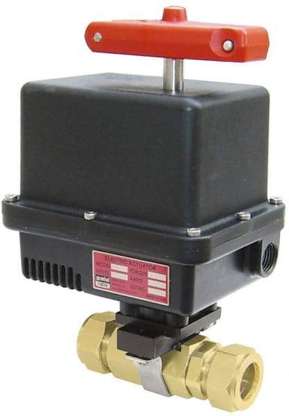 Gemini Valve - 1" Pipe, 1,000 psi WOG Rating Brass Electric Actuated Ball Valve - Reinforced PTFE Seal, Standard Port, TYLOK (Compression) End Connection - Americas Industrial Supply