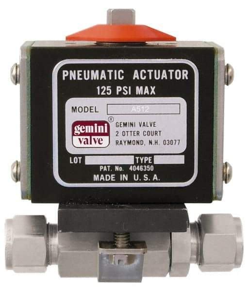 Gemini Valve - 1/2" Pipe, 1,000 psi WOG Rating Stainless Steel Pneumatic Double Acting with Solenoid Actuated Ball Valve - Reinforced PTFE Seal, Standard Port - Americas Industrial Supply