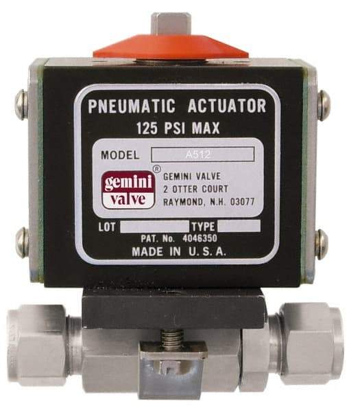 Gemini Valve - 1" Pipe, 1,000 psi WOG Rating Stainless Steel Pneumatic Double Acting with Solenoid Actuated Ball Valve - Reinforced PTFE Seal, Standard Port - Americas Industrial Supply