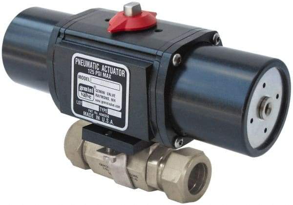 Gemini Valve - 3/8" Pipe, 1,000 psi WOG Rating Stainless Steel Pneumatic Spring Return with Solenoid Actuated Ball Valve - Reinforced PTFE Seal, Full Port - Americas Industrial Supply