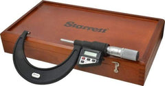 Starrett - 3 to 4" Range, 0.0001" Resolution, Standard Throat, Electronic Outside Micrometer - 0.0002" Accuracy, Friction Thimble, Micro Lapped Carbide Face, CR2450 Battery, Data Output, Includes 3V Battery - Americas Industrial Supply