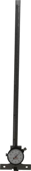 Starrett - 0 to 12 Inch Range, Stainless Steel, White Dial Depth Gage - 0.001 Inch Graduation, 0.001 Inch Accuracy, 2-3/4 Inch Base Measuring Length - Americas Industrial Supply