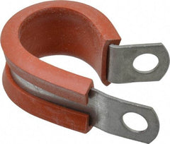 Made in USA - 3/4" Pipe, 3/4" Rod, Cushion Clamp - Gray & Red, Galvanized Steel & Silcone Cushion - Americas Industrial Supply