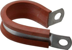 Made in USA - 1" Pipe, 1" Rod, Cushion Clamp - Gray & Red, Galvanized Steel & Silcone Cushion - Americas Industrial Supply