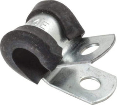 Made in USA - 1/4" Rod, Cushion Clamp - Gray & Black, Galvanized Steel & EPDM Cushion - Americas Industrial Supply