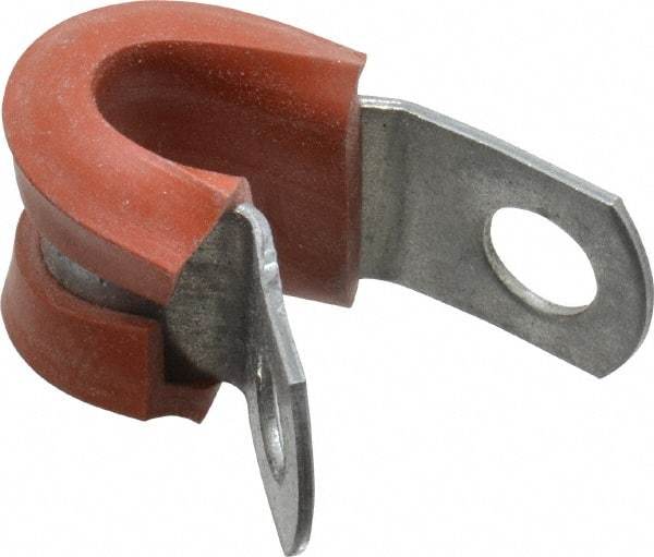 Made in USA - 1/4" Pipe, 1/4" Rod, Cushion Clamp - Gray & Red, Galvanized Steel & Silcone Cushion - Americas Industrial Supply