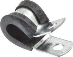 Made in USA - 3/8" Pipe, 3/8" Rod, Cushion Clamp - Gray & Black, Galvanized Steel & EPDM Cushion - Americas Industrial Supply