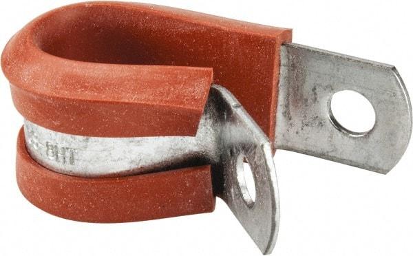 Made in USA - 1/2" Pipe, 1/2" Rod, Cushion Clamp - Gray & Red, Galvanized Steel & Silcone Cushion - Americas Industrial Supply