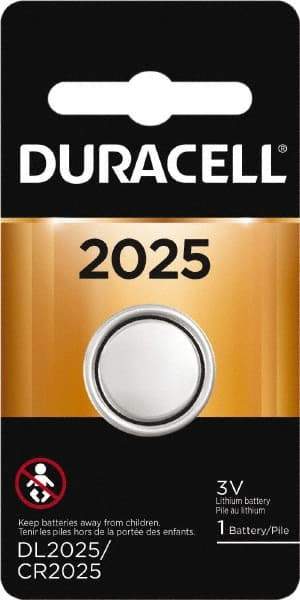 Duracell - Size 2025, Lithium, 1 Pack, Button & Coin Cell Battery - 3 Volts, Flat Terminal, CR2025 - Americas Industrial Supply
