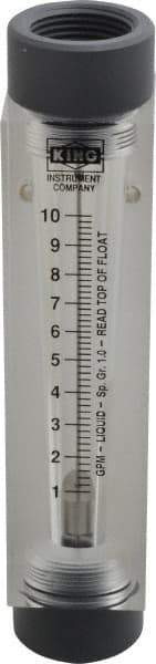 King - 1" FNPT Port Block Style, Inline Flowmeter - 100 Max psi, 10 GPM, Acrylic - Americas Industrial Supply