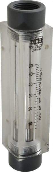 King - 1" FNPT Port Block Style, Inline Flowmeter - 125 Max psi, 60 SCFM, Acrylic - Americas Industrial Supply