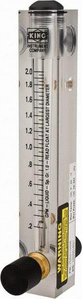 King - 1/2" M Port Block Style Panel Mount Flowmeter - 100 Max psi, 2 GPM, Acrylic - Americas Industrial Supply