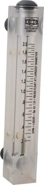 King - 1/2" M Port Block Style Panel Mount Flowmeter - 100 Max psi, 2 GPM, Acrylic - Americas Industrial Supply