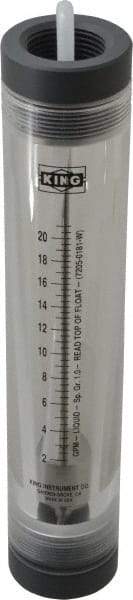 King - 1" FNPT Port Tube Flowmeter - 125 Max psi, 21 GPM, Acrylic - Americas Industrial Supply