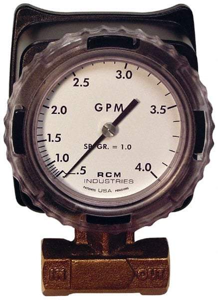 Made in USA - 1/2" NPT Port RCM Industries Flo-Gage Flowmeter - 180 Max psi, 0.5 to 4 GPM, Bronze - Americas Industrial Supply