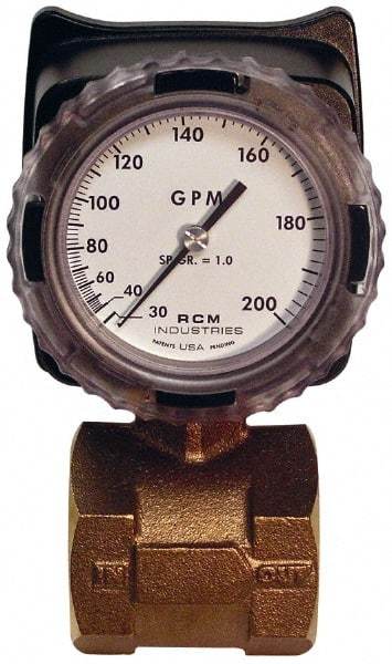 Made in USA - 2" NPT Port RCM Industries Flo-Gage Flowmeter - 180 Max psi, 30 to 200 GPM, Bronze - Americas Industrial Supply