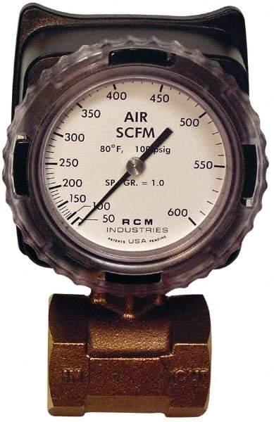 Made in USA - 1-1/2" NPT Port RCM Industries Flo-Gage Flowmeter - 180 Max psi, Bronze - Americas Industrial Supply